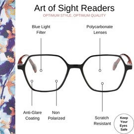OPTIMUM OPTICAL Blue Light Filtering Scratch-Resistant Lens Geometric Frame Magnifying Reading Glasses - Art of Sight, +2.25