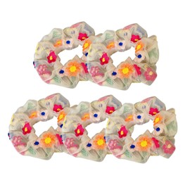 Baluue 5pcs Embroidered Flower Mesh Hair Bands Elastic Ponytail Holders for Women Decorative Hair Accessories for Daily Wear and Parties