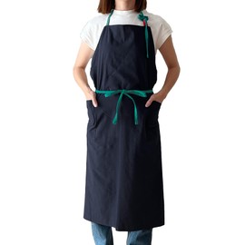 Drection Women's Long Apron, Color Switching, 2 Pockets, Below the Knee, Cafe Style, Neck Tie, For Cooking, Housework, Gardening, DIY, Cute, Fashionable, Nordic Style, Nursery, Uniform, navy/green