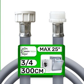 Inlet Hose Extension for Washing Machine Hose or Dishwasher Hose 3 m with Connections Diameter 3/4 Inch Pressure from 20 to 60 Bar Temperatures up to 25 °C ONIX TECH
