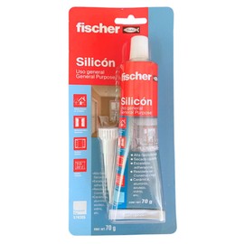 fischer | Silicón Uso General, Universal, Para Juntas en Marcos de Puertas y Ventanas, Para Sellar Peceras, Uso en el Hogar, Para Interiores y Exteriores, Color Transparente, Blíster 70 Gr.