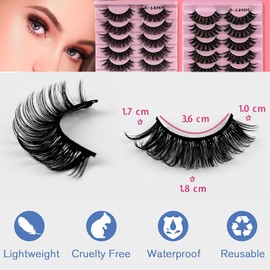 KOKAY False Eyelashes Fluffy Russian Strip Lashes 10 Pairs Natural Curly Fake Mink Lashes 3D Effect Lightweight Sweat-proof, Reusable Eye Lashes for Every Type of Face, Gift for Her (A-18MM)