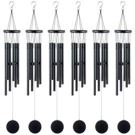 Yahenda 6 Pieces Rustic Wind Chimes for Outside 28 Inch Deep Tone Wind Chimes with 6 Aluminum Tubes Black Memorial Coolest Windchimes Outdoors Soothing Melody for Farmhouse Garden Patio Home Decor