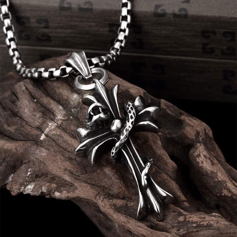 Rockyu Popular Brand Necklace for Men, Popular Cross Stainless Steel