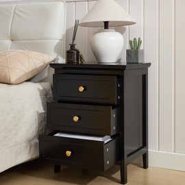 YIGOBUY 3 Drawer Nightstand Black End Table Bedroom Furniture Side Table for Living Room Bedroom18.9 Inch(Black, 18.9)