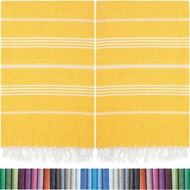 HAVLULAND |Pack of 2| Turkish Beach Towels Oversized 39x71, 100% Turkish Cotton Sand Free Quick Dry Absorbent Towel Travel Blanket for Adults Beach Gift Beach Essentials - Yellow