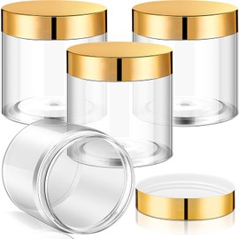 Patelai 4 Pieces Round Wide-mouth Leak Proof Plastic Container Jars with Lids for Travel Storage Makeup Beauty Products Face Creams Oils Salves Ointments DIY Making(2 Ounce,Gold)