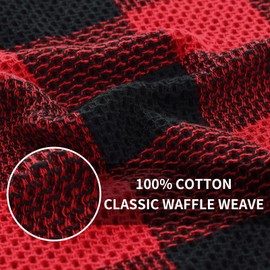 Homaxy 100% Cotton Waffle Weave Check Plaid Kitchen Towels, 13 x 28 Inches, Super Soft and Absorbent Dish Towels for Drying Dishes, 4-Pack, Black & Red