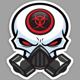 10 PACK - 2" Cool (RED) SKULL with Gas Mask Essential Worker Sticker Pack - Morale Hard Hat Nuclear Toxic Hazard Crisis Decals - 2" Inch Tall Covid Stickers