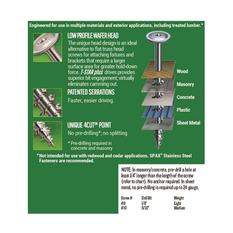 SPAX #10 x 2-1/2" Wafer Head Partial Thread T-Star+ HCR-X