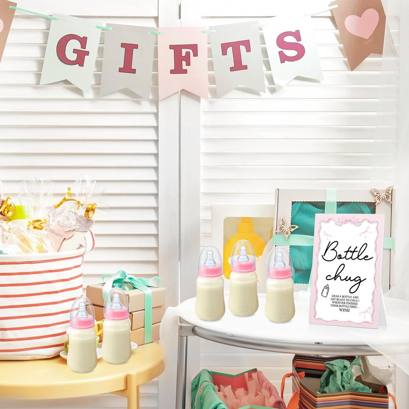 Roowest Bottle Chug Baby Shower Games Favors, Pink, Bow