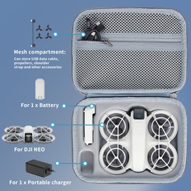 VOLOHAS NEO Storage Bag, Portable Carry Bag for DJI NEO Handbag with Shoulder Strap, Waterproof Shockproof Accessories 22.5x17x7.5cm Grey