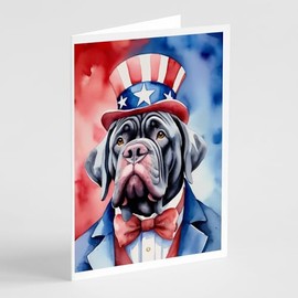 Caroline's Treasures Neapolitan Mastiff Patriotic American Greeting Cards Pack of 8 Blank Cards with Envelopes Whimsical A7 Size 5x7 Blank Note Cards