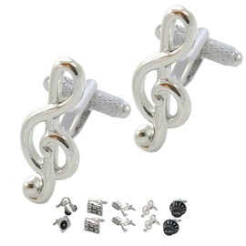 COLLAR AND CUFFS LONDON - Premium Cufflinks with Presentation Gift Box - Treble Clef Musical - Solid Brass - Music Teacher Singer Player Violin Piano Instrument DJ - Silver Colour