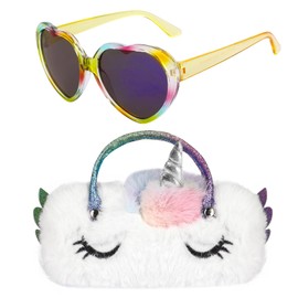 BTHRORO Glasses Case Children with Sunglasses Girls, Plush Unicorn Sunglasses Case with Handles Glasses Case, Rainbow UV Protection Sunglasses Party Glasses Sunglasses for Children Girls Boys