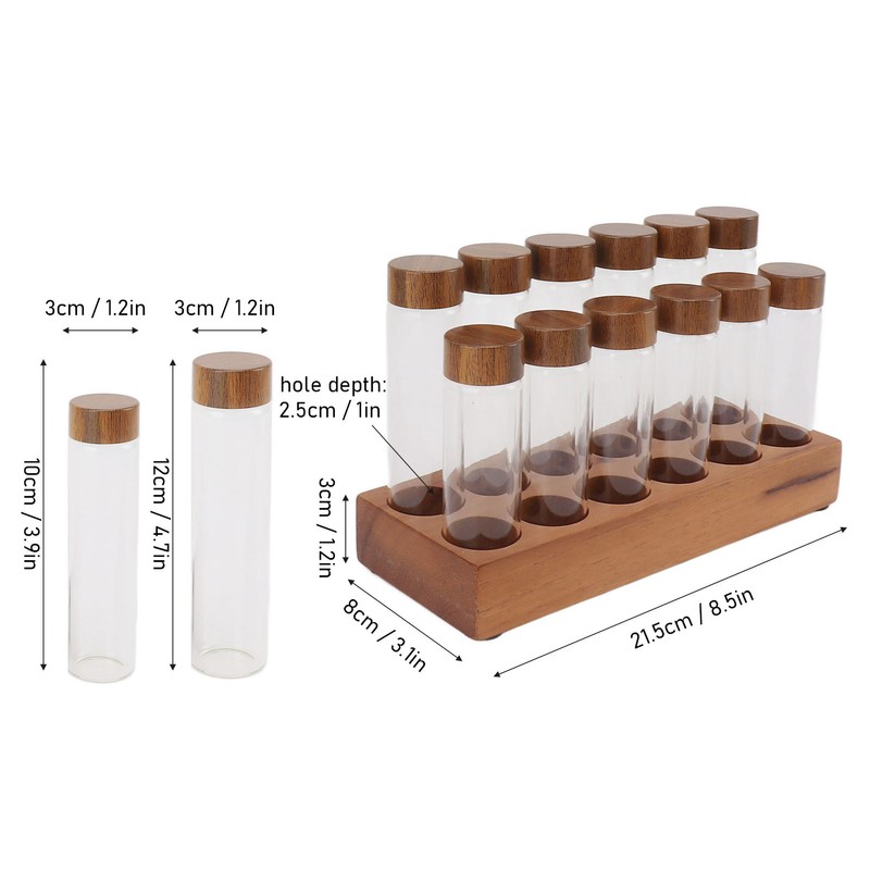 Coffee Bean Storage Tubes with Walnut Wood Stand Lid Glass