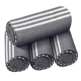 DESTIN HOME Turkish Peshtemal Beach Towels Cotton Set of 4-36x71 Inch - Soft, Lightweight, Quick-Drying, and Absorbent for Beach Pool Spa Picnic Travel or Bath Use - Sand-Free Turkish Towels Black