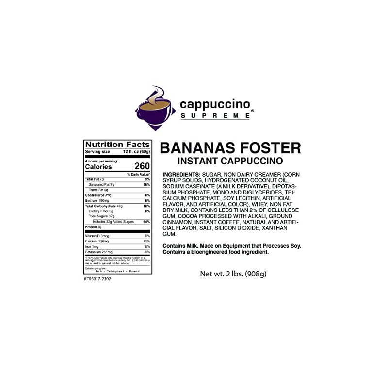 Cappuccino Supreme 2 lb bag Bananas Foster Instant Cappuccino Mix