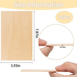 16 Pcs Wood Sheets Wood 2mm Thin Wood - 200x100mm Craft Boards – Unfinished Woodden Sheets for DIY Projects – Laser Cutting Model Making Engraving Painting Decoration