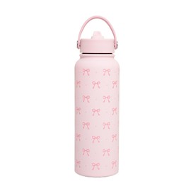 Pink Bow Bottles Insulated Water Bottle with Straw 32oz Stainless Steel Leak-Proof Thermos for Women Girls Gift for School, Gym, Travel （800ML