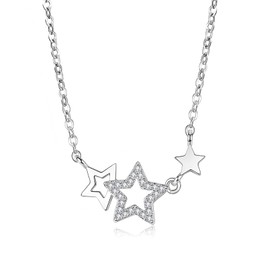 Hinvan 925 Sterling Silver Chain Silver Pendant Necklace Women's Zirconia Silver Chain with Pendant Star Chains Jewellery Adjustable Chain for Women Girls Women