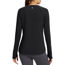 BALEAF Women's Thermal Tops Fleece Lined Shirts Long Sleeve Cold Weather Running Gear Workout Zipper Pocket Thumbholes Black XL