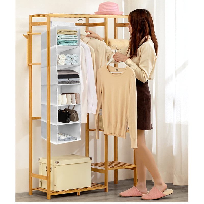 YINGGG 6-Shelf Heavy Duty Fabric Hanging Wardrobe Storage Organiser with