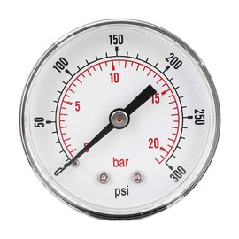 Pressure Gauge, 50mm Dial 1/4 BSPT Axial Pressure Gauge for Air, Water, Oil and Gas(0-300psi 0-20bar)