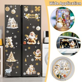 DADILL Christmas Window Clings, 159 PCS Double-Side Christmas Decorations for Glass Windows, 3D Golden Santa Claus Xmas Decals for Indoor Shop Party Decor New Year White Christmas Stickers Supplies