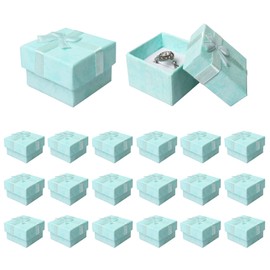 18 Pack Ring Gift Boxes Bulk, 4× 4cm Jewellery Gift Boxes with Bow-knot, Cardboard Small Gift Boxes for Jewellery Ring Earring Display and Gifting, Light Blue