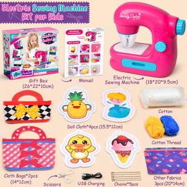 vamei Mini Sewing Machine Toy for Girls, Electric Sewing Machine Kit with Cloths, Cotton, Thread, Educational Craft Toy for Beginners, for Kids Aged 7 8 9 10 11 12