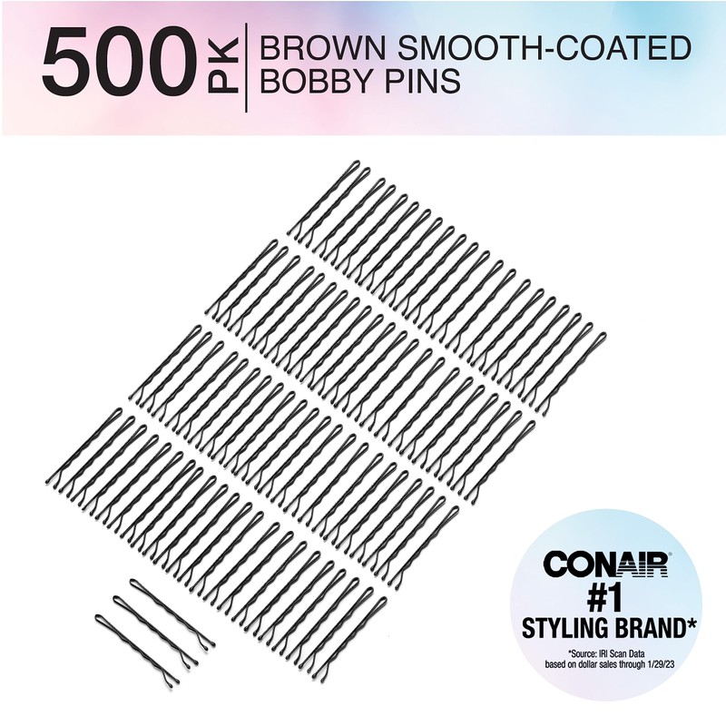 Conair Bobby Hair Pins, Brown Bobby Pins in Storage Tub,