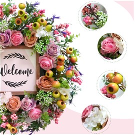 Bibelot Spring Summer Wreath for Front Door, 18inch Artificial Berries and Colorful Flower Wreaths with Welcome Sign, Spring/Summer Greenery Wreath for Front Door Wall Window Festival Decor
