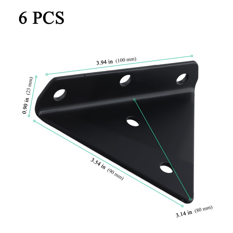 SENJEOK 6 PCS 4 Inch Black Triangle Shelf Bracket, Invisible