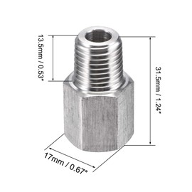 sourcing map Pipe Fitting Reducer Adapter 1/4" NPT Male x 1/4" NPT Female for Water Oil Air Pressure Gauge Temp Sensor, Stainless Steel, Pack of 1