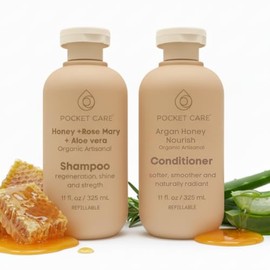 Kit Shampoo y Acondicionador con Miel, Romero y Sábila – Hidratación y Reparación para Cabello Seco, Débil y Sin Vida – Ayuda a Fortalecer, Suavizar y Dar Brillo – Hombre y Mujer