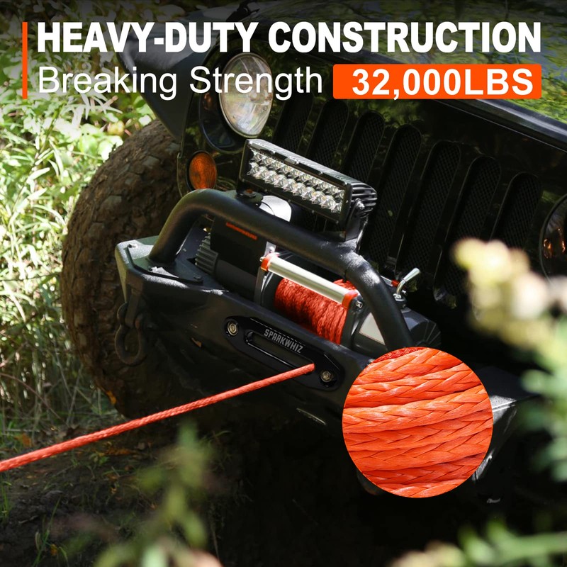 SPARKWHIZ Synthetic Winch Rope Cable Kit: 1/2" x 100 ft