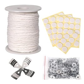 Candle Wick Kit, 100% Cotton 27 PLY Wick Spool 70 pcs Candle Thread Stickers 2 Pcs Metal Candle Wick Holders, 110 Pcs Metal Sustainer Tabs for Candle Making and Candle DIY