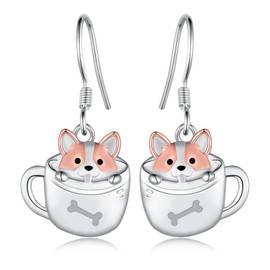 Corgi Earrings 925 Sterling Silver Cup Dog Dangle Earrings Cute Animal Corgi Jewelry Gift for Women Girls Daughter