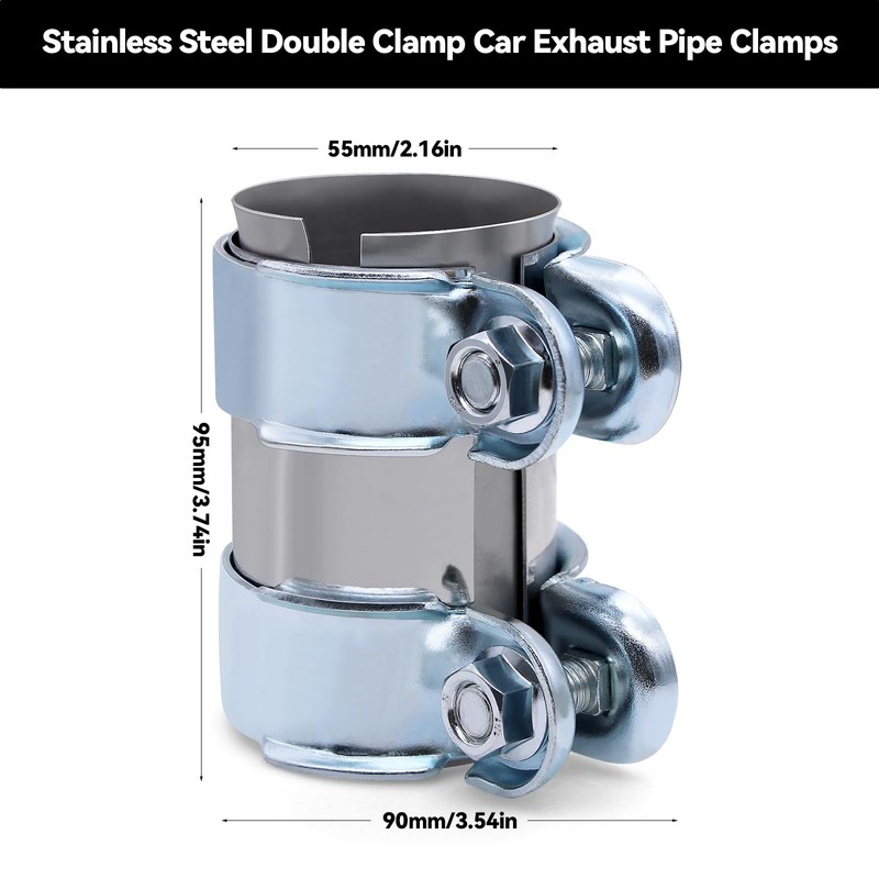 PWGHWG Exhaust Clamp 55 mm Double Clamp Exhaust Pipe Connector