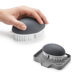 LEONBRANDS 3-Piece Vegetable Brush for Food and Silicone Sink Mat Set - Ergonomic Potato Scrubber for Deep Cleaning - Gray Kitchen Faucet Splash Guard