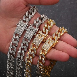 kelistom Cuban Link Iced Out Rhinestone Filled Chain Anklet, 18K Gold/White Gold Plated Punk Hip-hop Ankle Bracelets for Women