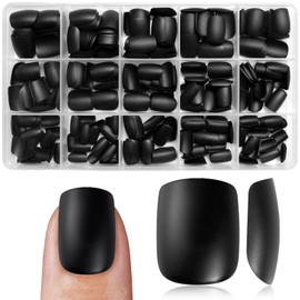 LuckForever 360pc Square Press on Nails Short Fake Nails with Glue Tabs, Short Press on Nails Square Glue on Nails Black Acrylic Nails Press ons False Nails XS Square Artificial Nail for Women Girls