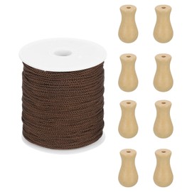 sourcing map Braided Lift Shade Cord, 1.8 mm 110 Yards/Roll Nylon Cord String with 8Pcs Wood Blind Pull Cord Knobs for Roman Blind Shade Rollers Repair Curtain Craft DIY (Wood)