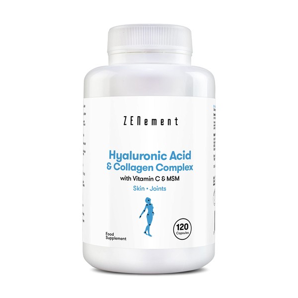 Hyaluronic Acid & Collagen Complex, with MSM & Vitamin C, 120 Capsules | for a Healthy and Youthful Appearance, as Well as Joint Lubrication, Function and Comfort | 100% Natural | Zenement
