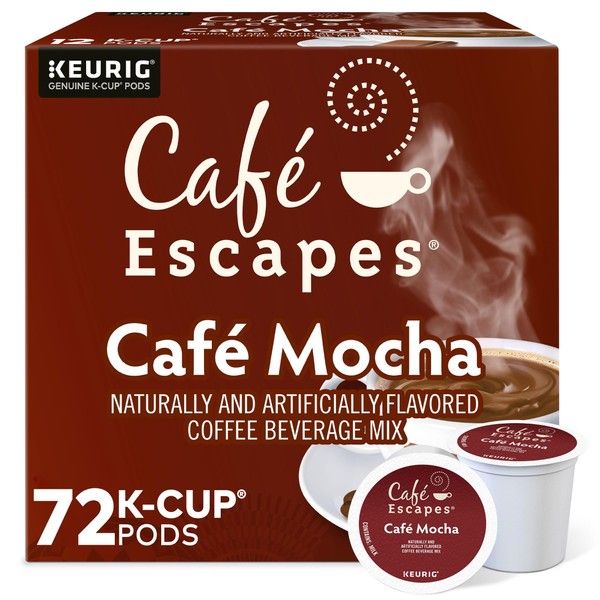 Café Escapes Café Mocha Coffee Beverage, Single-Serve Keurig K-Cup Pods, Flavored Coffee Pods, 72 Count