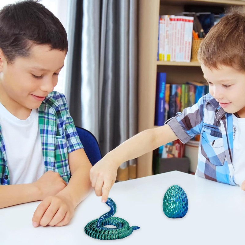 3D Printed Snake Egg Blue & Green Movable 3D Printed