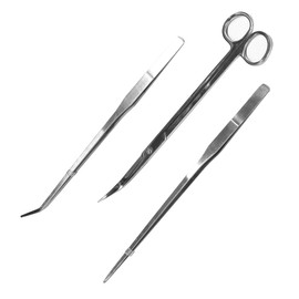 Mandala Crafts Long Stainless Steel Aquascape Tool Kit for Saltwater Freshwater Aquarium Plant Trimming, Fish Tanks, Terrariums (3-in-1 Combo Straight Scissors Bent Tweezers)