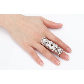 Szxc Jewelry Women's Crystal Double Full Finger Armor Knuckle Ring Adjustable