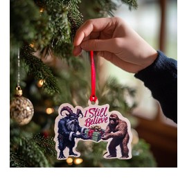 Krampus and Bigfoot Ornament – I Still Believe – Birch Wood Holiday Decoration – Unique